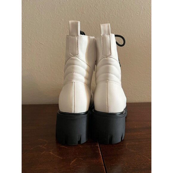 MIA Womens Mila Combat Boots Sz 8. 5M Lug Sole White Black Zip Lace Up Vegan - Picture 4 of 8